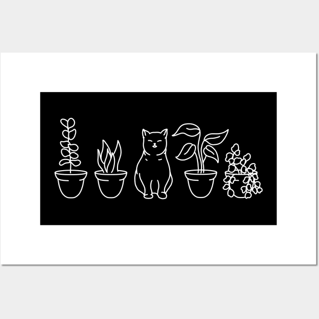 Minimalist cat and plant Wall Art by Tebscooler